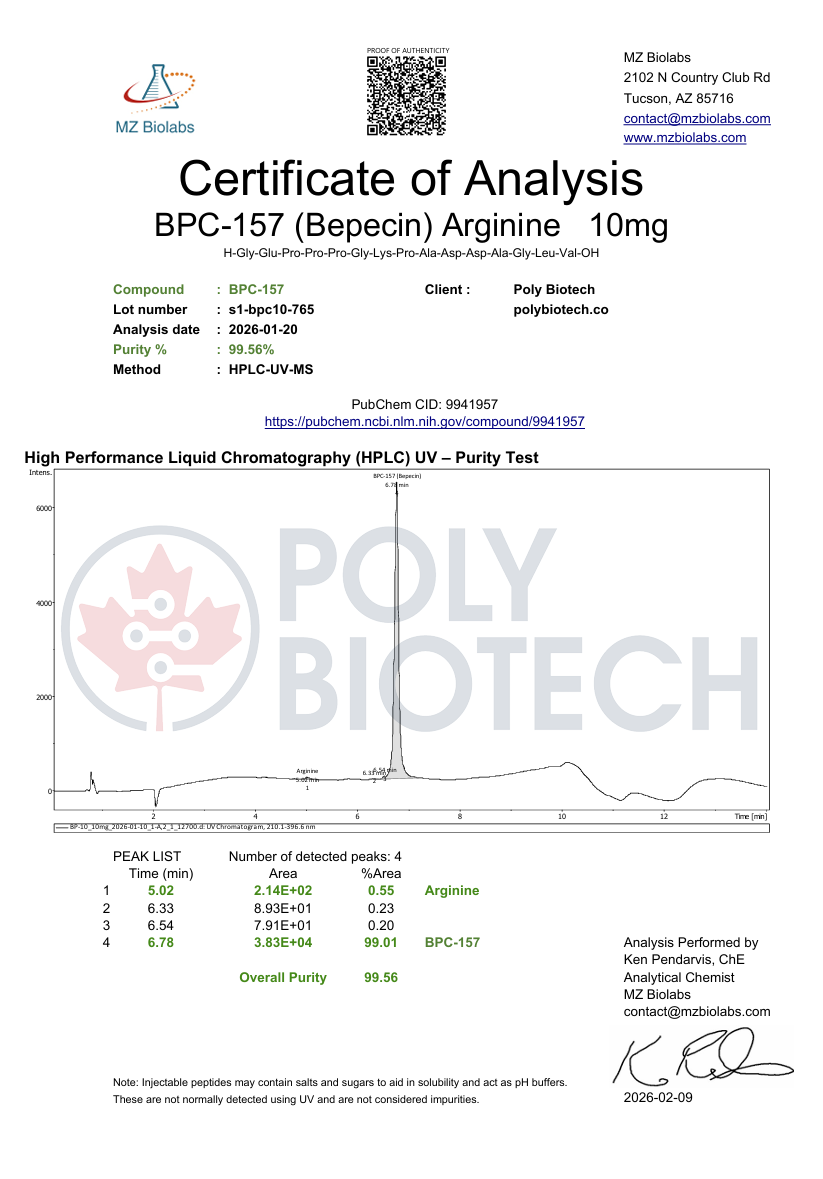 Poly Biotech BPC-157 COA